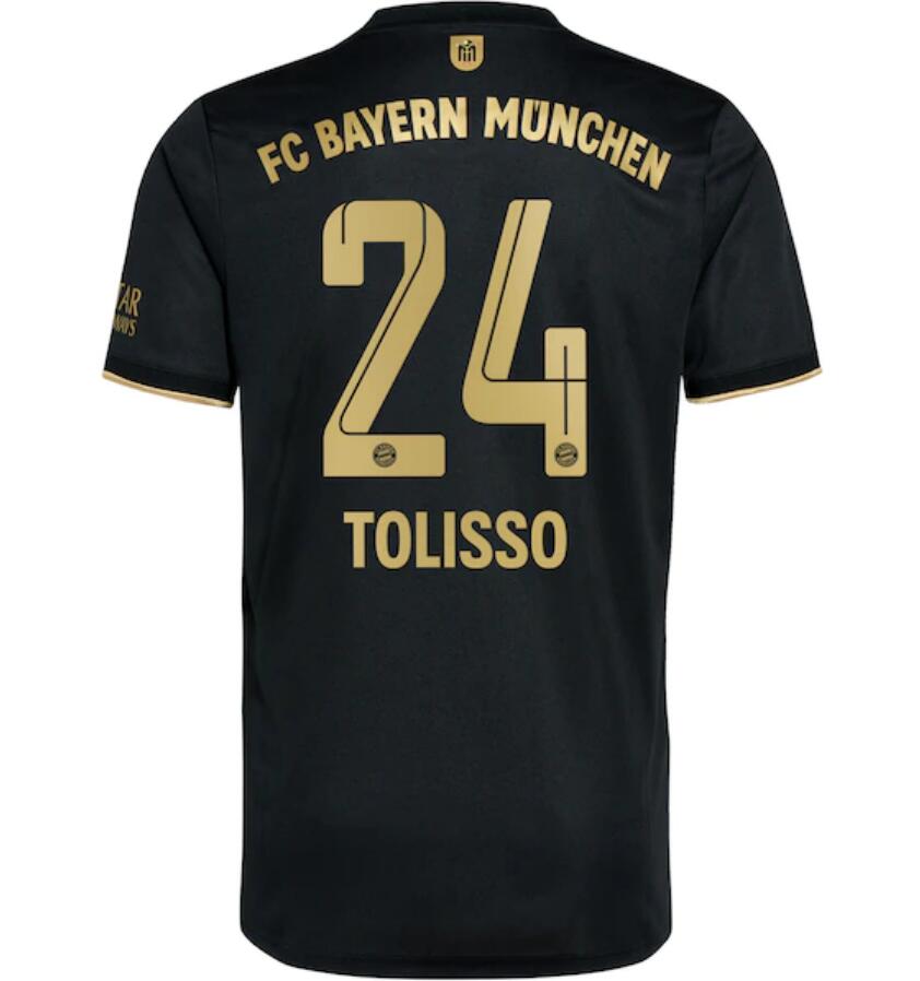 2021/22 FC Bayern Munchen Away Kit Soccer Jersey with Tolisso 24 printing